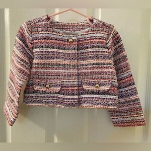 Janie and Jack Tweed Blazer Jacket Orange Blue White Girls Size 2T NWT